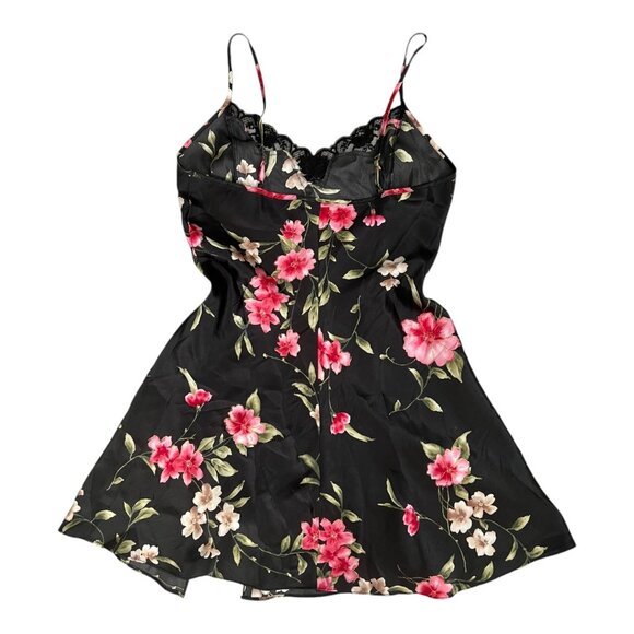 Bay Studio Sleepwear Floral Lace Trim Bow Satin Mini Slip Dress Black S Coquette - Picture 2 of 13